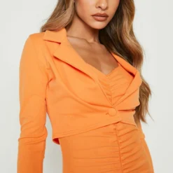 Ensemble Avec Blazer Court Et Robe Froncée -Pas Cher Vêtue Diva Magasin gzz16126 orange xl 3