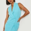 Robe Blazer Croisée Sans Manches -Pas Cher Vêtue Diva Magasin gzz16129 aqua xl