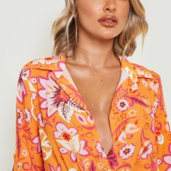 Robe Chemise à Ceinture Et Imprimé Fleuri -Pas Cher Vêtue Diva Magasin gzz16242 orange xl 3