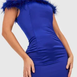 BOOHOO Robe Courte Satinée à Plumes -Pas Cher Vêtue Diva Magasin gzz16261 cobalt xl 3