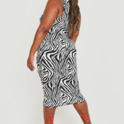 Grande Taille - Robe Mi-longue à Imprimé Zèbre -Pas Cher Vêtue Diva Magasin gzz16492 black xl 1