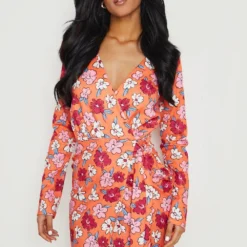 Tall - Robe Blazer Froncée à Imprimé Floral 9 Tall - Robe Blazer Froncée à Imprimé Floral -Pas Cher Vêtue Diva Magasin gzz16512 orange xl 3