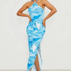 Robe Longue Fendue Dos Nu à Imprimé Marbre