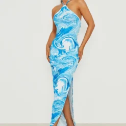 Robe Longue Fendue Dos Nu à Imprimé Marbre 8 Robe Longue Fendue Dos Nu à Imprimé Marbre -Pas Cher Vêtue Diva Magasin gzz16933 blue xl 2