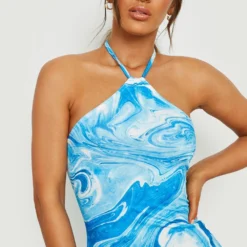 Robe Longue Fendue Dos Nu à Imprimé Marbre 9 Robe Longue Fendue Dos Nu à Imprimé Marbre -Pas Cher Vêtue Diva Magasin gzz16933 blue xl 3