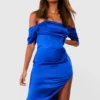 BOOHOO Robe Longue Satinée Drapée à Col Bateau -Pas Cher Vêtue Diva Magasin gzz16962 pacific20blue xl