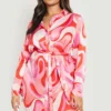 Grande Taille - Robe Chemise à Imprimé Abstrait -Pas Cher Vêtue Diva Magasin gzz17128 pink xl