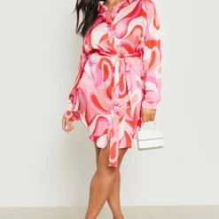 Grande Taille - Robe Chemise à Imprimé Abstrait -Pas Cher Vêtue Diva Magasin gzz17128 pink xl 2