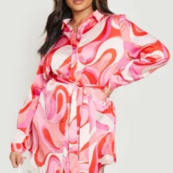 Grande Taille - Robe Chemise à Imprimé Abstrait -Pas Cher Vêtue Diva Magasin gzz17128 pink xl 3