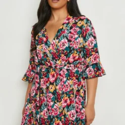 Grande Taille - Robe Croisée à Ceinture Et Imprimé Fleuri -Pas Cher Vêtue Diva Magasin gzz17162 black xl 2