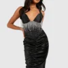 Robe Mi-longue Satinée à Strass -Pas Cher Vêtue Diva Magasin gzz17331 black xl
