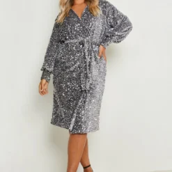 Grande Taille - Robe Mi Longue Cache-coeur à Paillettes