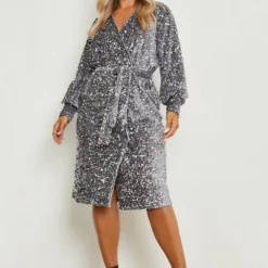 Grande Taille - Robe Mi Longue Cache-coeur à Paillettes 8 Grande Taille - Robe Mi Longue Cache-coeur à Paillettes -Pas Cher Vêtue Diva Magasin gzz17491 silver xl 2