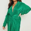 Grande Taille - Robe Chemise Plissée Croisée -Pas Cher Vêtue Diva Magasin gzz17684 green xl