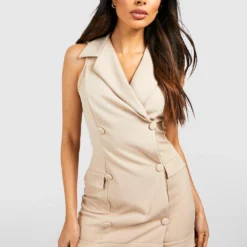 Robe Blazer Sans Manches à Ourlet Volanté