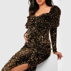 Maternité - Robe De Grossesse Pailletée à Manches Bouffantes -Pas Cher Vêtue Diva Magasin gzz17915 bronze xl 3 scaled