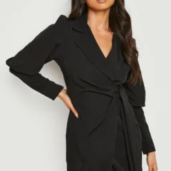Petite - Robe Blazer Nouée à Manches Bouffantes -Pas Cher Vêtue Diva Magasin gzz18334 black xl 2