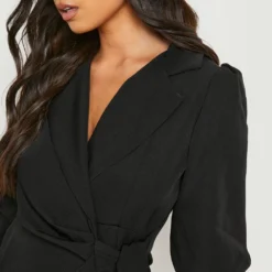 Petite - Robe Blazer Nouée à Manches Bouffantes -Pas Cher Vêtue Diva Magasin gzz18334 black xl 3
