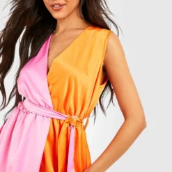 Robe Mi-longue Color Block à Ceinture -Pas Cher Vêtue Diva Magasin gzz18748 orange xl 3