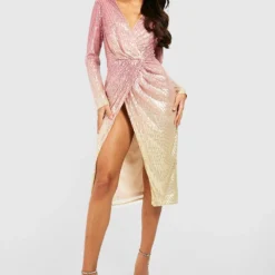 Tall - Robe Portefeuille Pailletée -Pas Cher Vêtue Diva Magasin gzz18888 blush xl 2