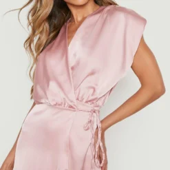Robe Portefeuille Satinée à Volants -Pas Cher Vêtue Diva Magasin gzz19036 blush xl 3