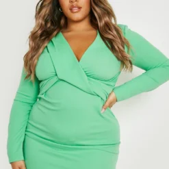 Grande Taille - Robe Blazer à Détails Croisés 8 Grande Taille - Robe Blazer à Détails Croisés -Pas Cher Vêtue Diva Magasin gzz19296 bright20green xl 2