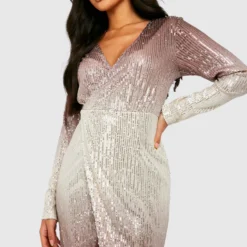 Petite - Robe Portefeuille Pailletée -Pas Cher Vêtue Diva Magasin gzz19341 chocolate xl 2 scaled