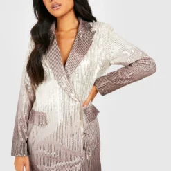 Petite - Robe Blazer Surteinte Pailletée -Pas Cher Vêtue Diva Magasin gzz19343 chocolate xl 2