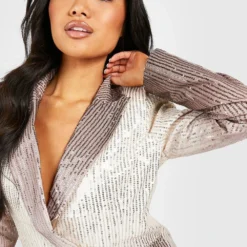 Petite - Robe Blazer Surteinte Pailletée -Pas Cher Vêtue Diva Magasin gzz19343 chocolate xl 3