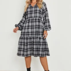 Grande Taille - Robe Mi-longue Froncée à Carreaux 8 Grande Taille - Robe Mi-longue Froncée à Carreaux -Pas Cher Vêtue Diva Magasin gzz19710 black xl 2