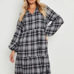 Grande Taille - Robe Mi-longue Froncée à Carreaux 9 Grande Taille - Robe Mi-longue Froncée à Carreaux -Pas Cher Vêtue Diva Magasin gzz19710 black xl 3