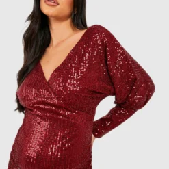 Maternité - Robe De Grossesse Pailletée à Manches Chauve-souris -Pas Cher Vêtue Diva Magasin gzz19750 wine xl 3