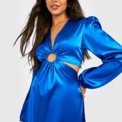 Robe Portefeuille Satinée à Imprimé Abstrait -Pas Cher Vêtue Diva Magasin gzz19923 blue xl 2 scaled