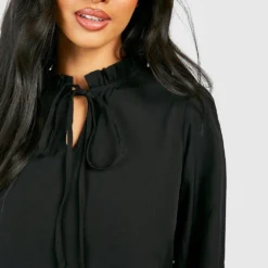 Petite - Robe Babydoll Froncée à Manches Larges -Pas Cher Vêtue Diva Magasin gzz20067 black xl 3