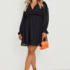Grande Taille - Robe Babydoll Plumetis à Volants 1 Grande Taille - Robe Babydoll Plumetis à Volants -Pas Cher Vêtue Diva Magasin gzz20318 black xl