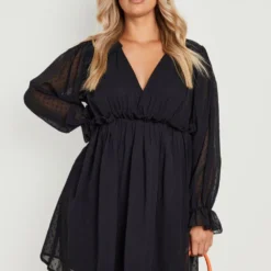 Grande Taille - Robe Babydoll Plumetis à Volants -Pas Cher Vêtue Diva Magasin gzz20318 black xl 2