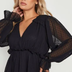 Grande Taille - Robe Babydoll Plumetis à Volants -Pas Cher Vêtue Diva Magasin gzz20318 black xl 3