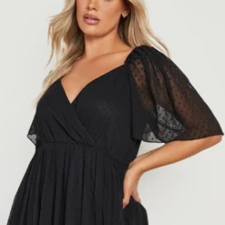 Grande Taille - Robe Portefeuille Plumetis à Manches Larges -Pas Cher Vêtue Diva Magasin gzz20324 black xl 3