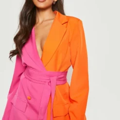 Robe Blazer Tissée à Nouer 9 Robe Blazer Tissée à Nouer -Pas Cher Vêtue Diva Magasin gzz20448 orange xl 3