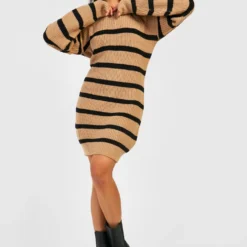 Petite - Robe Pull Zippée Rayée -Pas Cher Vêtue Diva Magasin gzz20846 beige xl 2 scaled