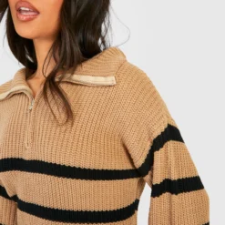 Petite - Robe Pull Zippée Rayée -Pas Cher Vêtue Diva Magasin gzz20846 beige xl 3 scaled