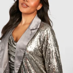 Grande Taille - Ensemble Pailleté Avec Blazer Et Robe Courte -Pas Cher Vêtue Diva Magasin gzz21002 silver xl 3