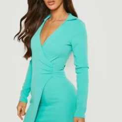 Robe Chemise Effet Portefeuille à Revers En Pointe -Pas Cher Vêtue Diva Magasin gzz21446 jade xl 2