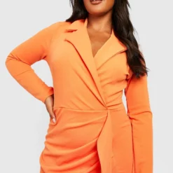 Grande Taille - Robe Blazer Froncée -Pas Cher Vêtue Diva Magasin gzz21697 orange xl 3