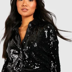 Petite - Robe Chemise Pailletée -Pas Cher Vêtue Diva Magasin gzz21921 black xl 3