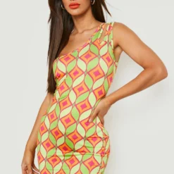 Robe Asymétrique Soyeuse à Imprimé Géométrique -Pas Cher Vêtue Diva Magasin gzz22276 multi xl 3