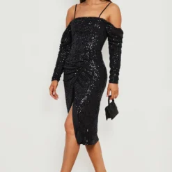 Robe Portefeuille Pailletée à épaules Ajourées