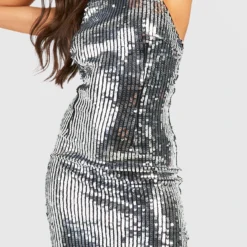 Robe Mi-longue Dos Nu à Paillettes -Pas Cher Vêtue Diva Magasin gzz22679 silver xl 3