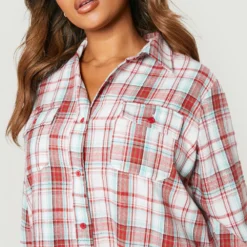 Grande Taille - Robe Chemise à Carreaux En Maille Brossée -Pas Cher Vêtue Diva Magasin gzz22708 red xl 3