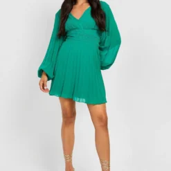 Petite - Robe Portefeuille Plissée -Pas Cher Vêtue Diva Magasin gzz22799 green xl 2